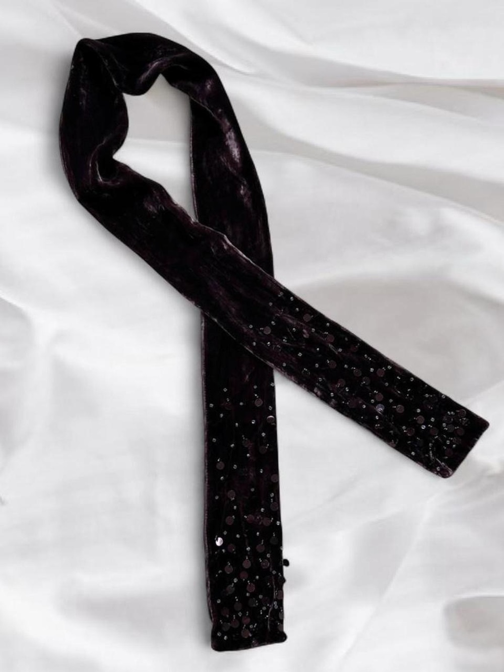 ‼️SOLD‼️Y2K Brown Beaded Velvet Scarf